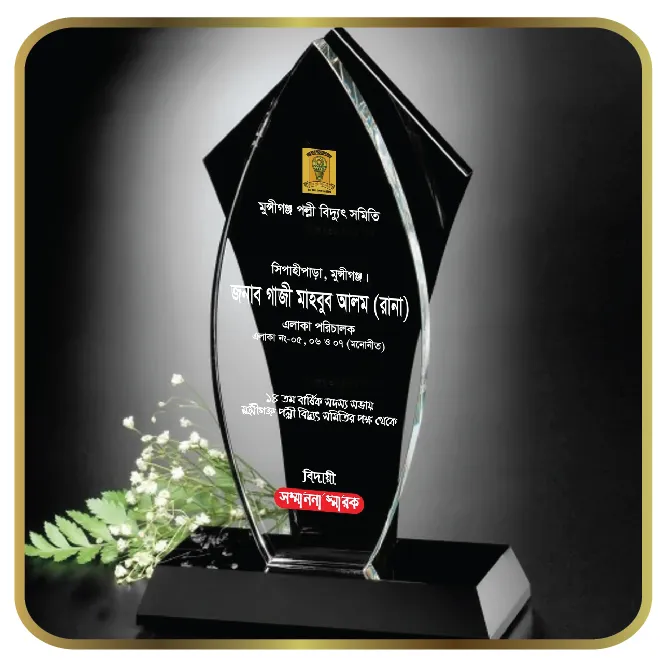 Munshiganj Palli Bidyut Samity Custom Opaque Black Diamond Frame Recognition Award